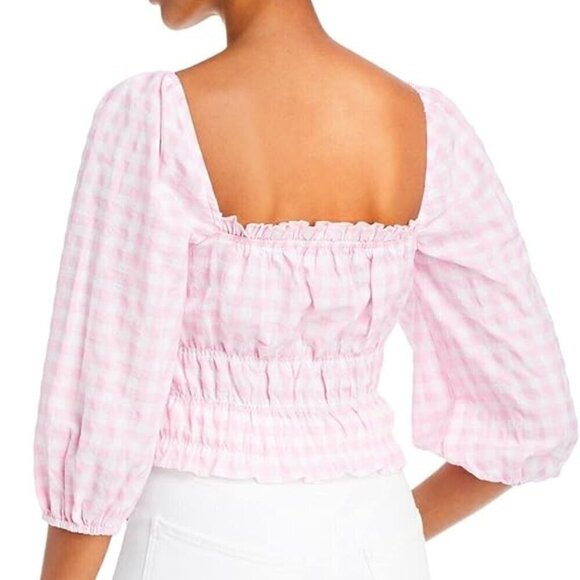 NWT Charlie Holiday Boheme Off The Shoulder Checkered Peasant Top Pink Size XS - Picture 2 of 7